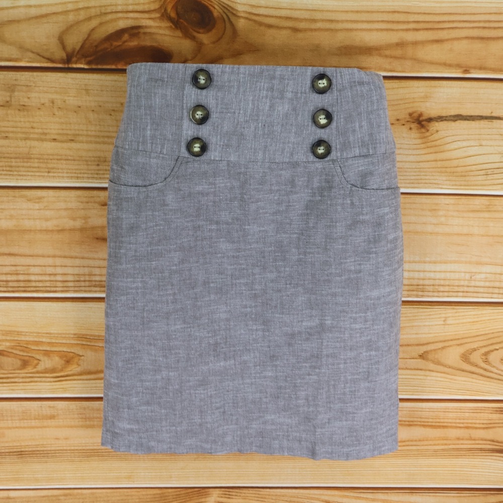 Byer California Pencil Skirt Juniors Sz 11 Gray/Brown Heathered Buttons Business